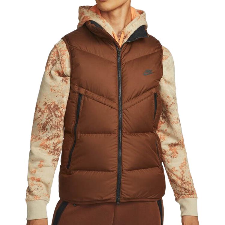 Nike Solid Color Sports Casual Stand Collar Down Vest With Zipper Men Vest Brown DV1136-259