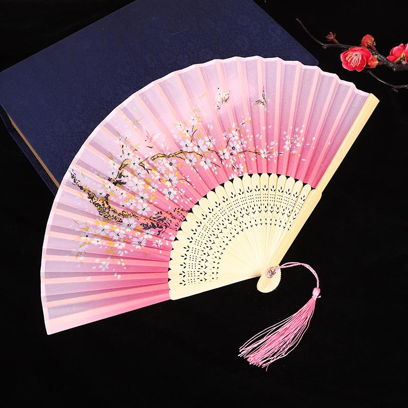 Hand Folding Fan BambooSilk Chinese Fan Hand Women Black Fan Summer Female Dance Hand Folding Fan Party Gift Hand Fans For Women