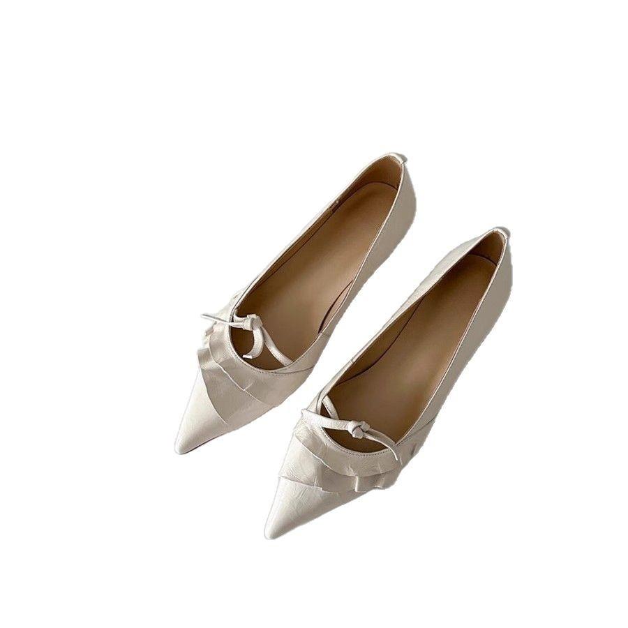 Sheepskin Version~ Design Sense Niche New Pointed Lotus Leaf Edge Shallow Mouth Leather One Pedal Versatile Flat Shoes Single Shoes