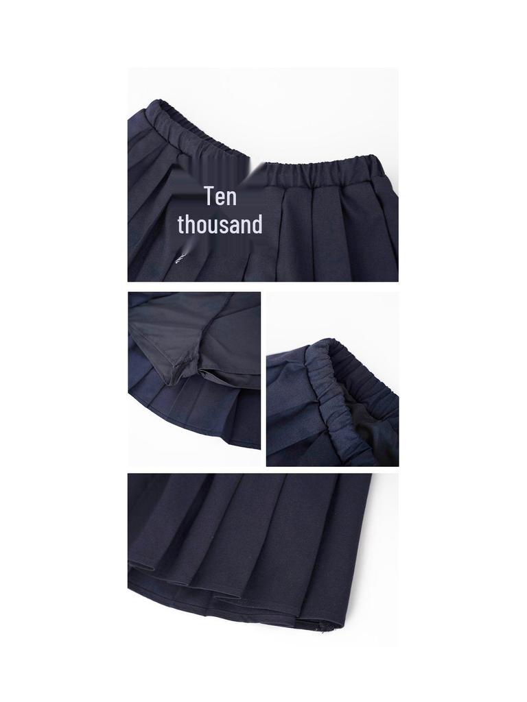 Interpret Beauty Summer 2025 Preppy Pleated A-line Midi Skirt with Drawstring Waist (S5108)