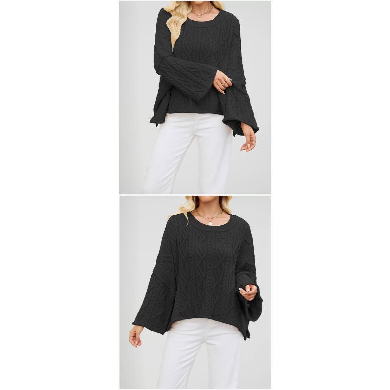 Women S Loose Fit Crew Neck Twist Pattern Autumn Winter Knit Sweater