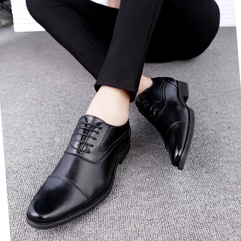 British style three-headed leather shoes business dress inner height increase pointed casual large size suit wedding shoes