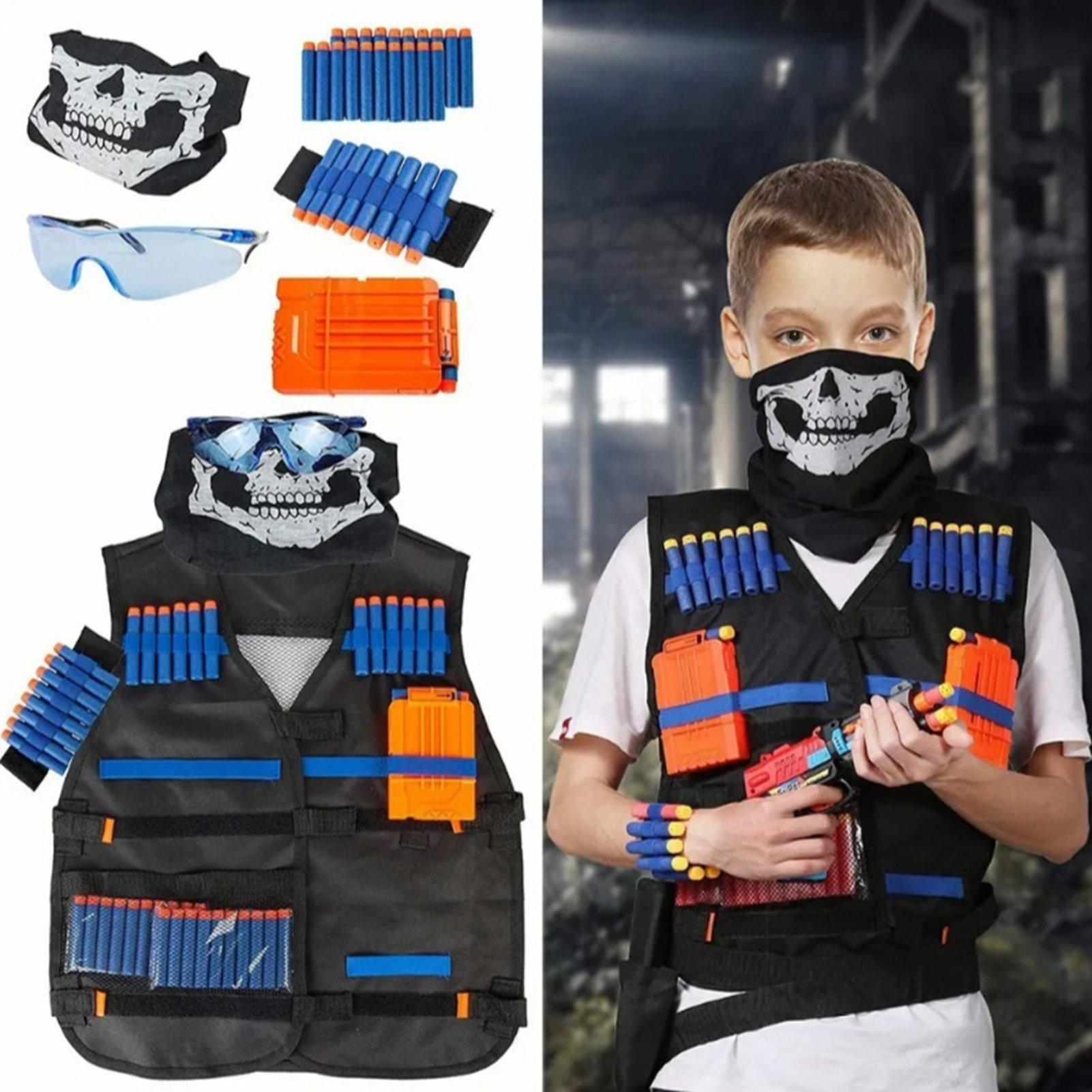 Kit Gilet Militare per Bambini Tiro Dardi di Ricarica e Caricatori da 6 Dardi Occhiali Protettivi Copertura Viso