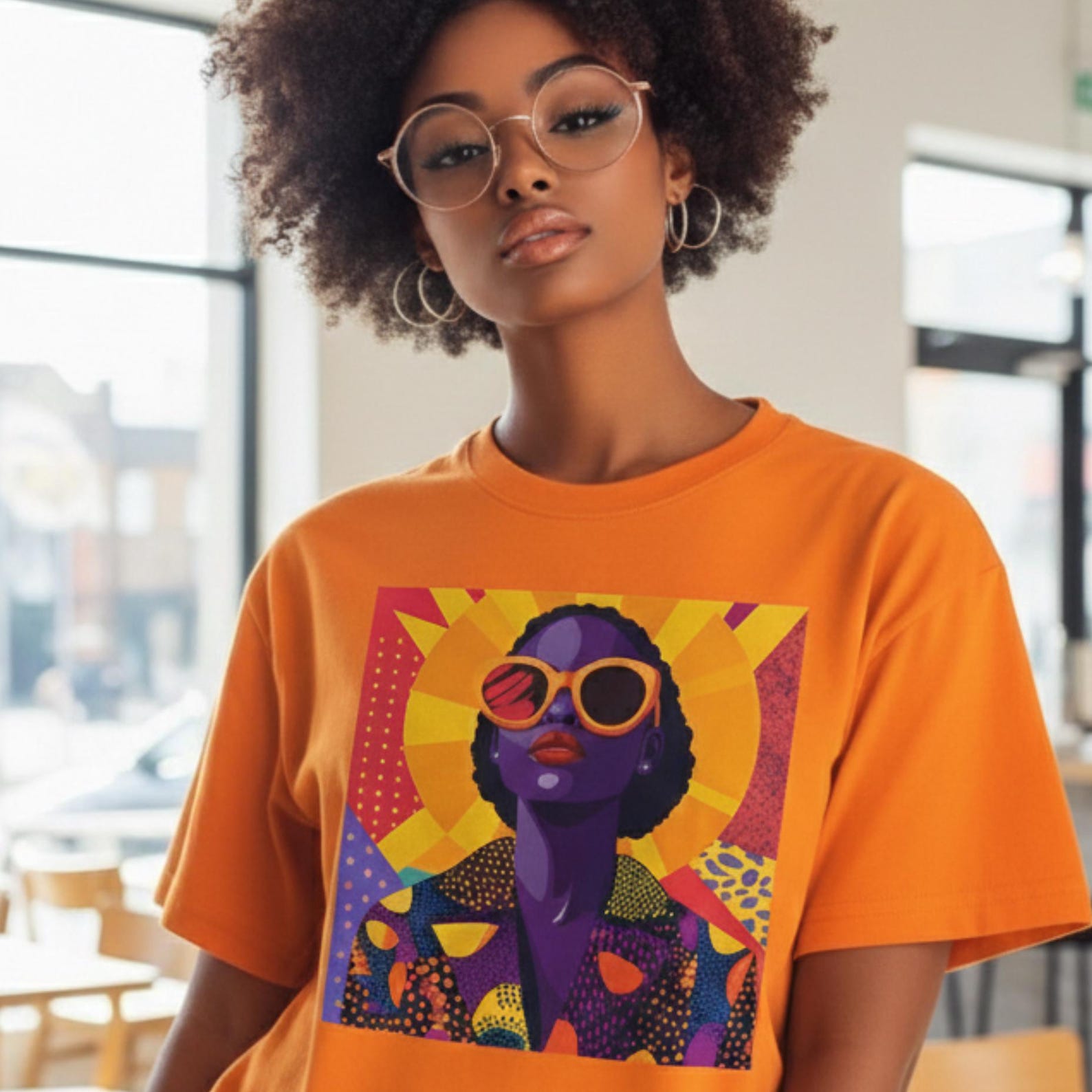 Afrocentric Pop Art T-Shirt: Vibrant African American Woman Tee S