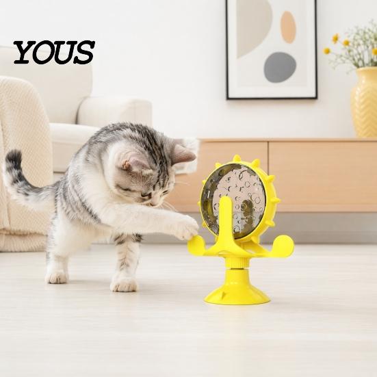 Rotating Cat Food Dispenser Windmill Treat Dispenser, Interactive Toy, Suction Fun Feeder Cup Puzzle for Indoor Cats Solo Play, Mental