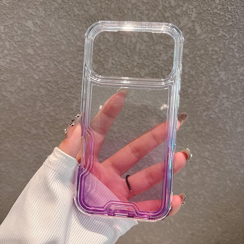 2in1 Gradient Transparent Phone Case For iPhone 17 Air 16 15 14 Plus 13 12 11 Pro Max Shockproof Bumper Hard Back Cover