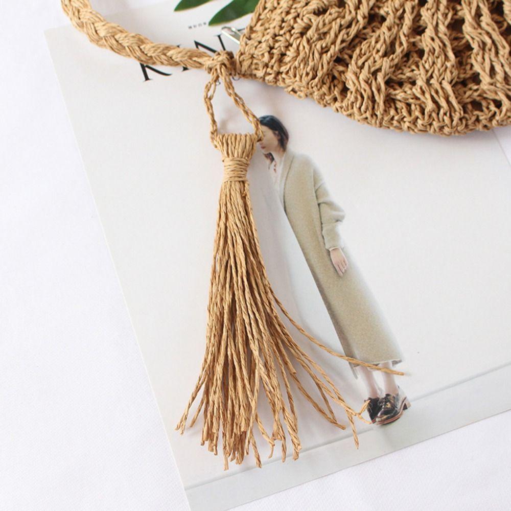 Half Round Straw Bag Rattan Shoulder Bag Zipper Woven Half Moon Crossbody Handbags Bohemia Vacation for Women