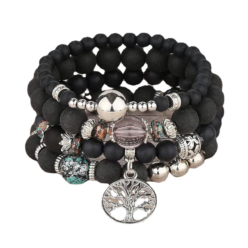 Bohemian Beaded Bracelet Frosted Glass Beads Tree Of Life Pendant Handmade Adjustable Ornament