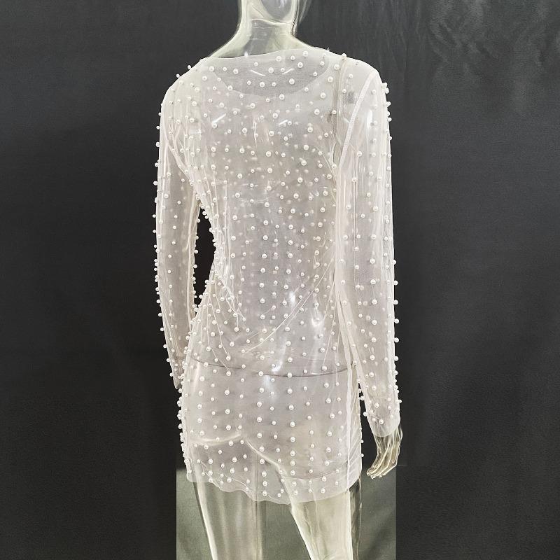 Spring and Summer Women's Size Bubble Beads See-through Mesh Dresses