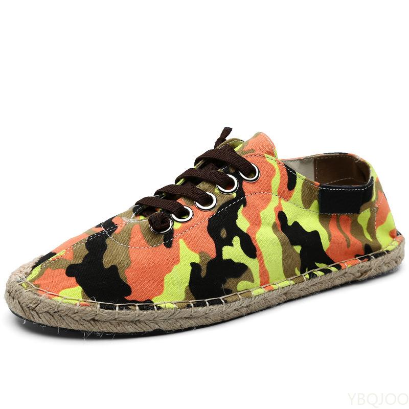 New Fashion Orange Men Loafers Flats Flower Print Men Casual Shoes Linen Breathable Men Driving Shoes mocasines de hombre