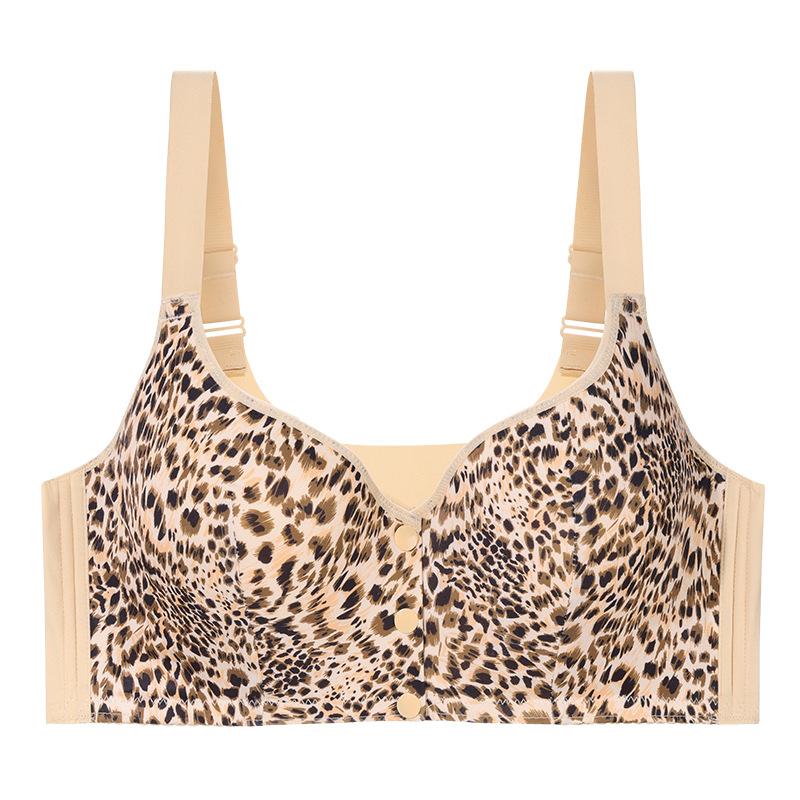 A-G Cup 36-52 Super Large Size Bra Leopard Print European and American Size Popular Steel Rim Vest Front Buckle Underwear