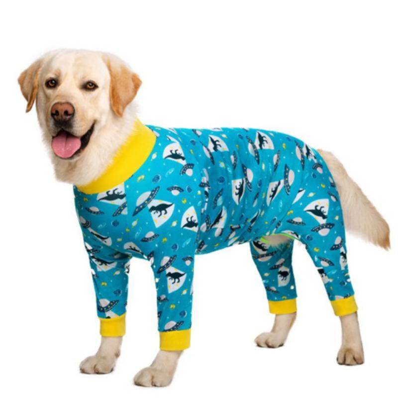 Pet Big Dog Tight Clothes Cartoon Printed Dog Jumpsuit 4-legged Pajamas Coat Nursing Belly Weaning Clothes Bodysuit Home Wear 12