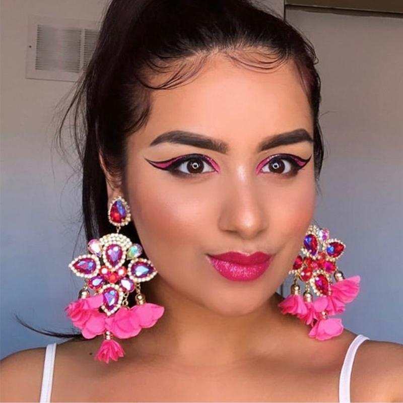 Kaimei Fashion Jewelry Boho Earrings Big Earrings for Women Rhinestones Pendant Crystal Statement Drop Earrings Fashion Jewelry
