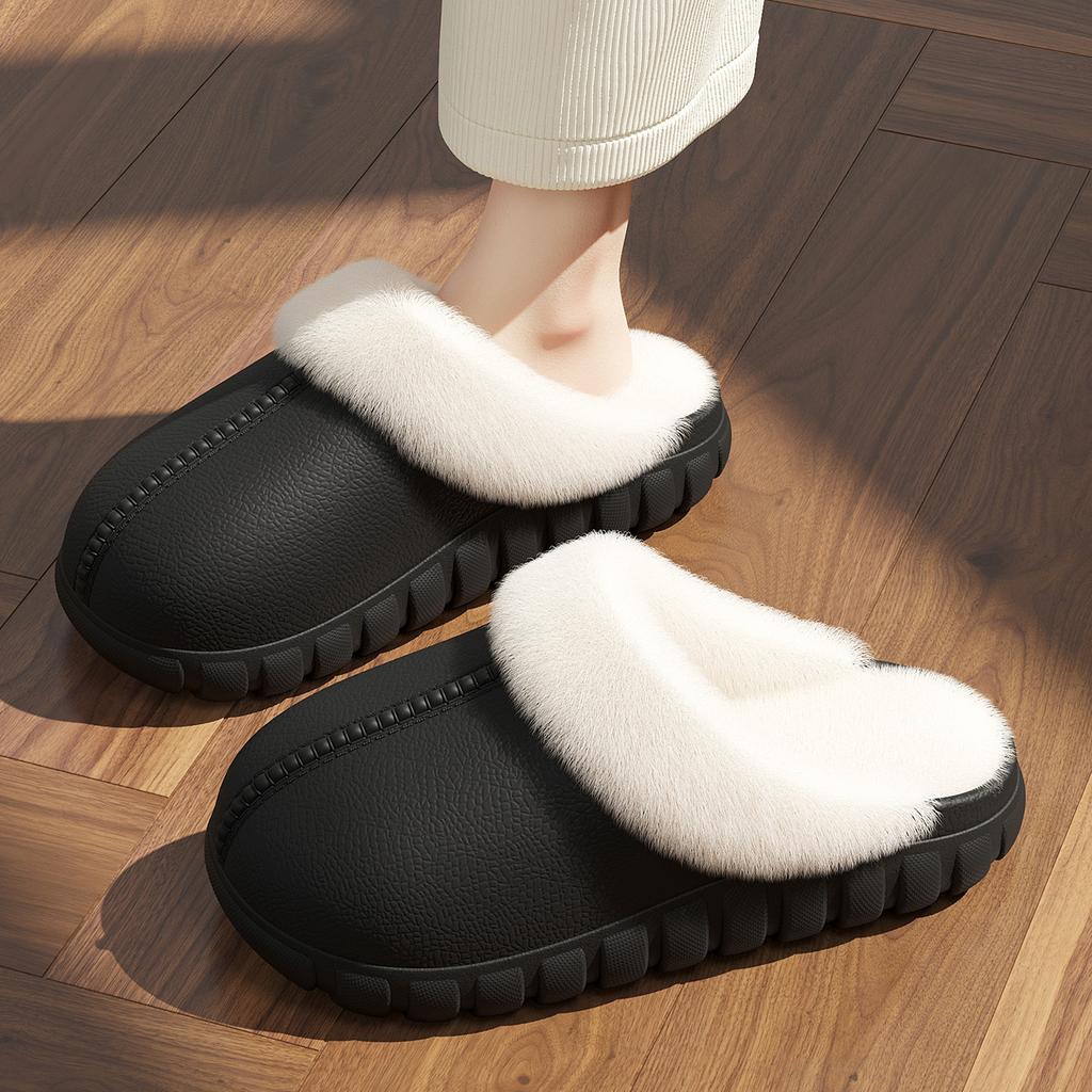Baumwollpantoffeln mit Flansch Winter Tasche Kopf Paar Zuhause Indoor Weiche Sohle Rutschfest Samt Warm Wasserdichte Pantoffeln