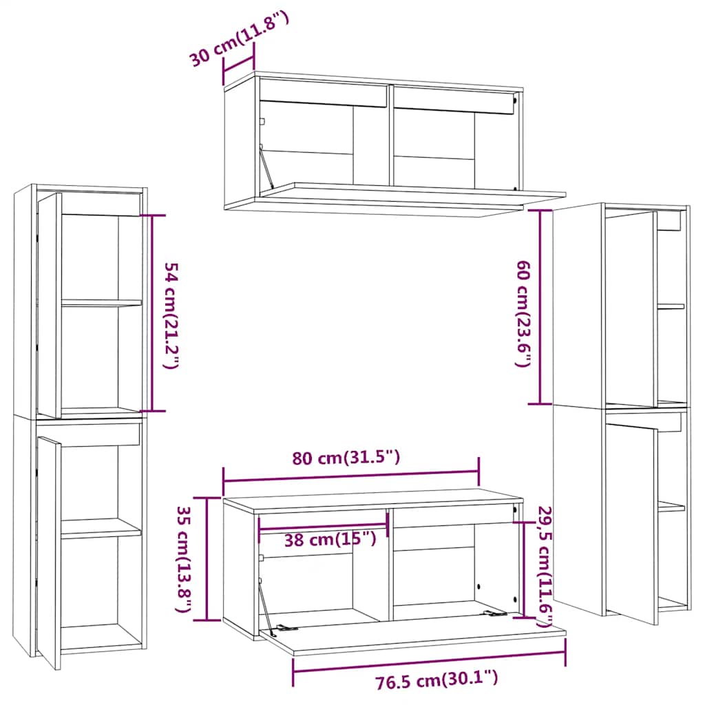 TV Cabinets Set of 6 White Solid Pine Wood