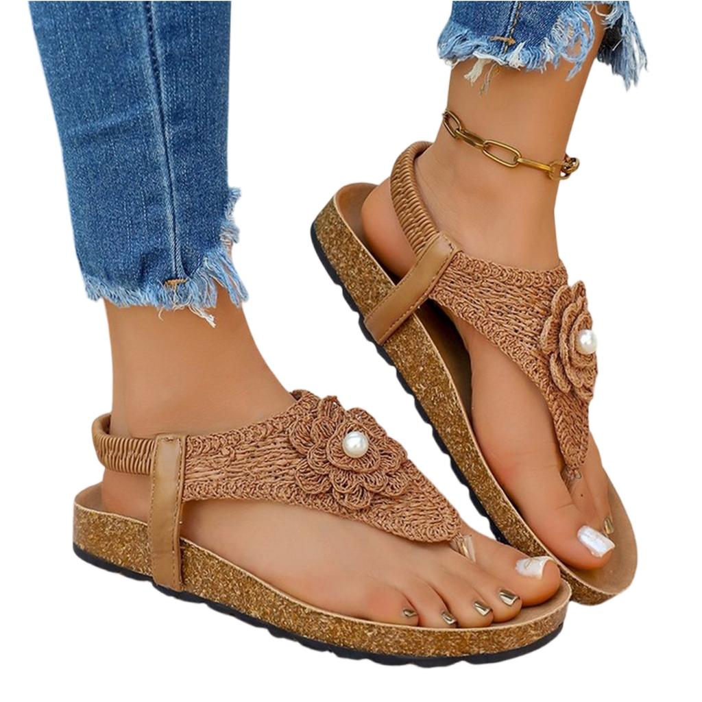 Women Summer Floral Crochet Thong Sandals Platform Flip Flops Slip On Slingback Casual Beach Shoes for Outdoor Wear