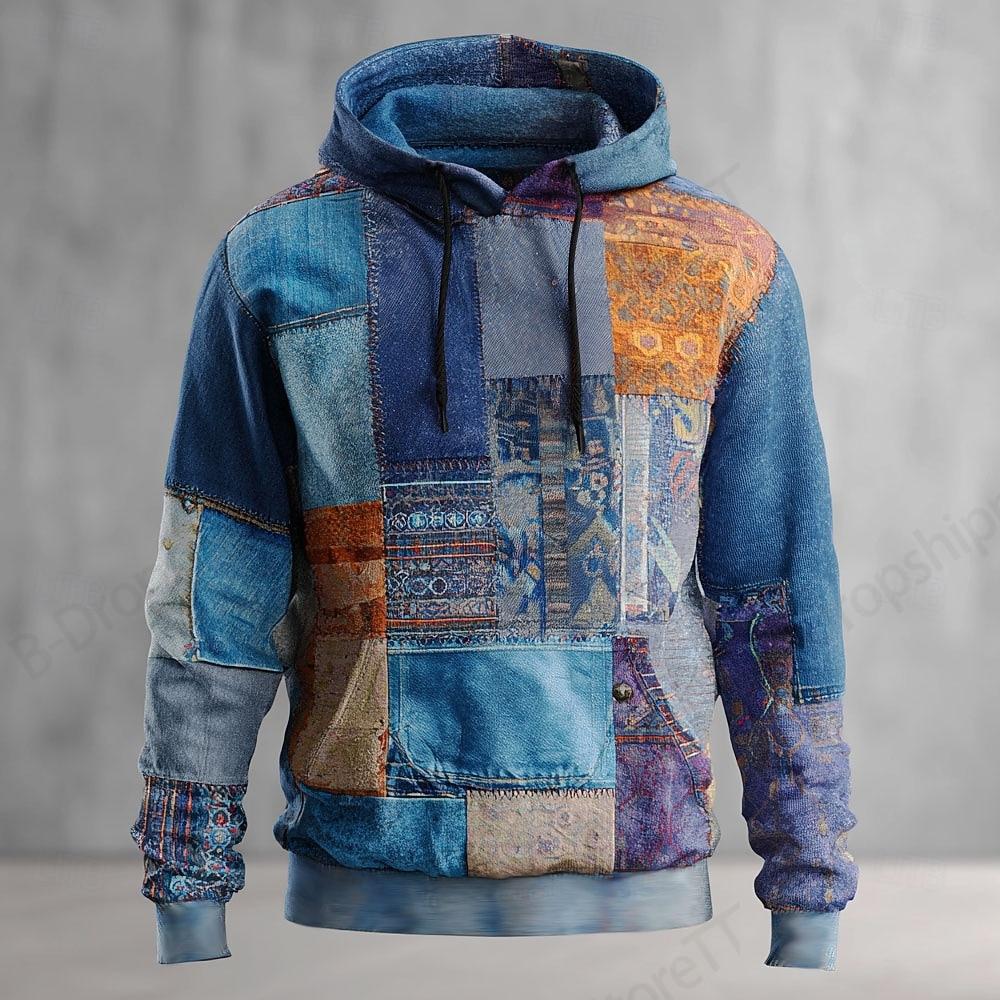 

Spring Geometric Plaid Hoodie Sweatshirt Men Women Fashion Plus Size Hoodies Patchwork 3D Print Men Clothes Y2K Oversized Tracksuit M