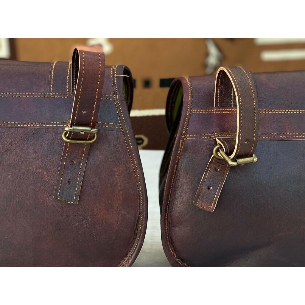 13 Zoll großes Leder-Motorrad, 1 Paar Satteltaschen, Gepäcktaschen(Dunkelbraun)