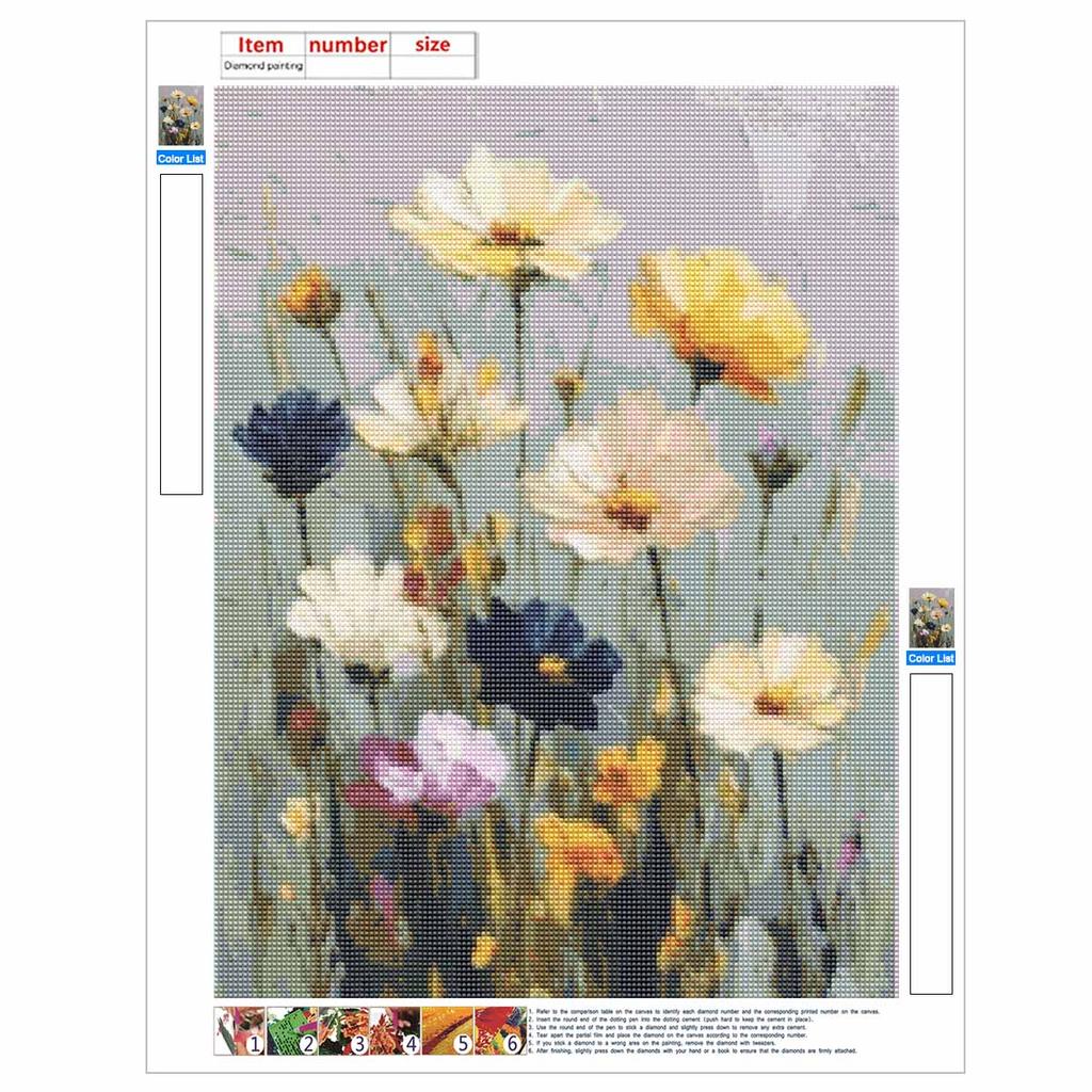 Wildflowers Full Round Drill Diamond Painting Kit DIY Sparkle Art Canvas for Adults Relaxing Craft and Home Decoration Gift Idea Set
