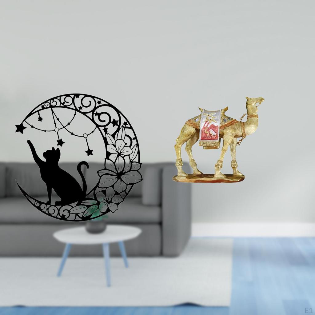 Mystical Black Metal Wall Art Sculpture And Elegant Camel Resin Figurine for Decoration Cat