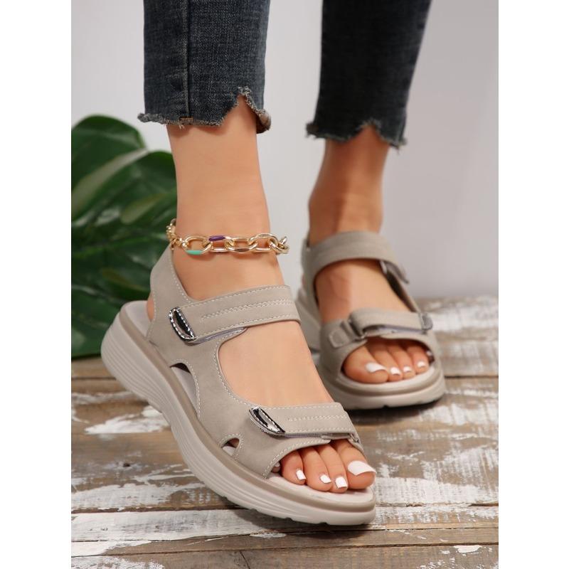 

Leather platform sandals 2 new women s sports slope heel light Velcro large size slippers women s one 36 серый