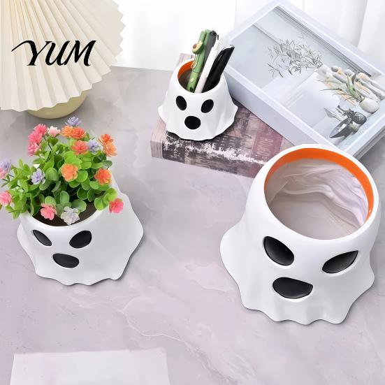 Candy Collection Bucket Ghost Decor, Halloween Planter Vase Cute Kindergarten Party Supplies Bucket, Bowl for Indoor Outdoor Home Display Decoration
