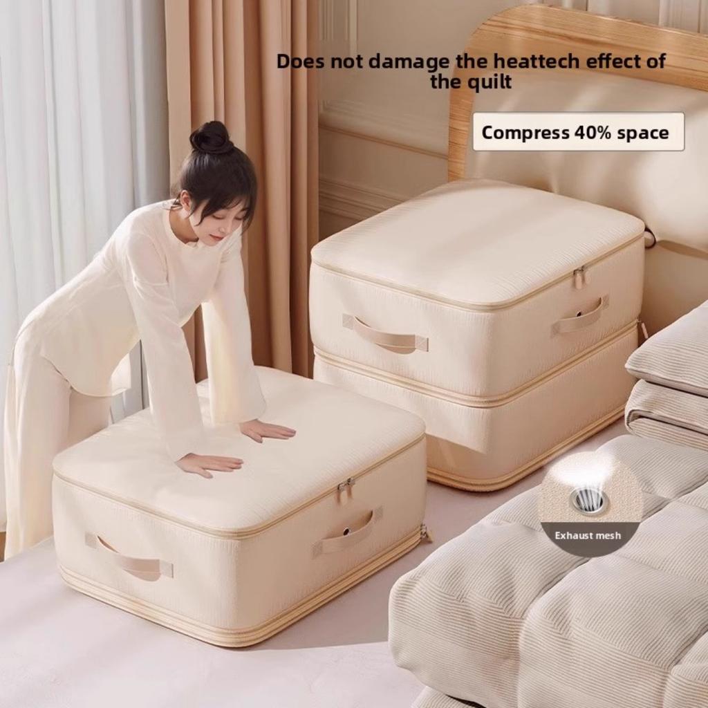 Space Saving Self Compressing Storage Bag - Large Capacity Durable Storage Bag, Dustproof Polyester Material Double Zipper Design, Linen Storage Bag