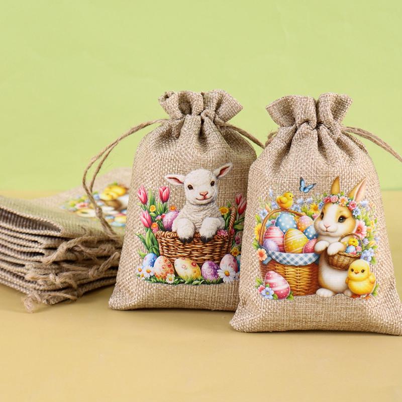 6Pcs Easter Linen Gift Bag Bunny Eggs Candy Cookie Packaging Bag Spring Easter Party Favor Supplies Kids Gifts Easter Decor 2026