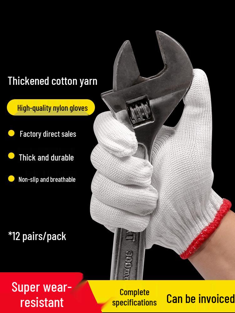 Men's Anti-Slip, Wear-Resistant Work Gloves - Thickened Nylon Cotton Yarn, Split Finger Design for Construction Safety
