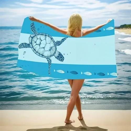 Personalisierbares Meeresschildkröten Strandtuch Mikrofaserhandtuch Schnelltrocknend Super Saugfähig Anti-Sand Hibiskusmuster Für Strandtuch
