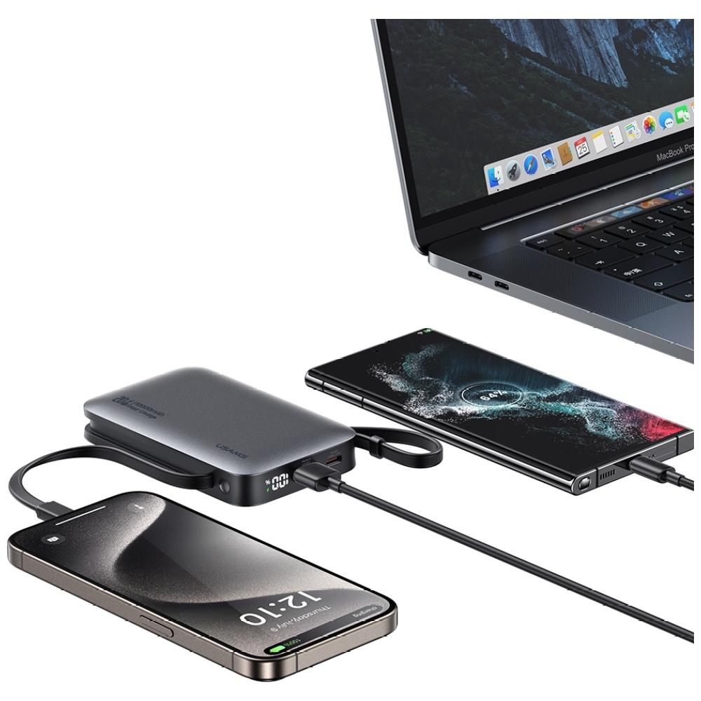 Powerbank 10000mAh 20W USAMS XR Series Z Kablem USB-C/Lightning Czarny