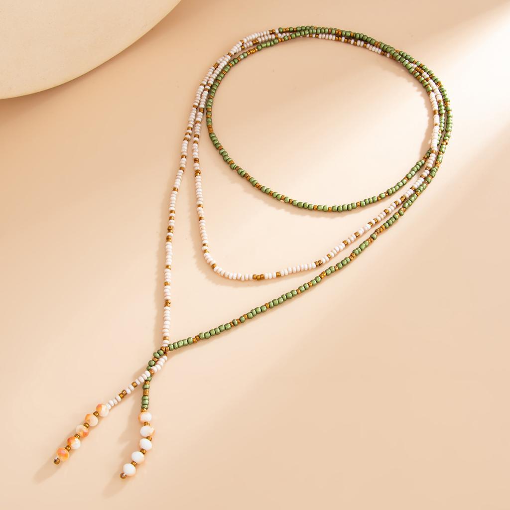 Vintage Beads Necklace Women Stackable Adjustable Sweater Chain Jewelry Accessories
