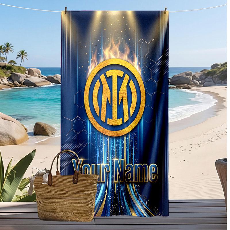 Inter Mailand Personalisiert Bedrucktes Strandtuch Fußballlogo Unterstützung Benutzerdefinierter Name Text Absorptionsfähiges Handtuch Für Sport Reisen Besonderes Geschenk