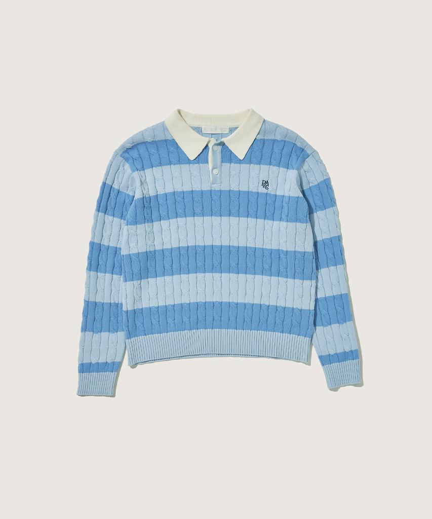 PLAC Collar Striped Knit Blue