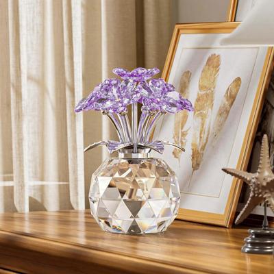 Yousheng Faux Crystal Flower Figurine Forget Me Not Flower Gift for Women Sympathy Clear Glass Flower Ornaments for Valentine's Day Birthday Table