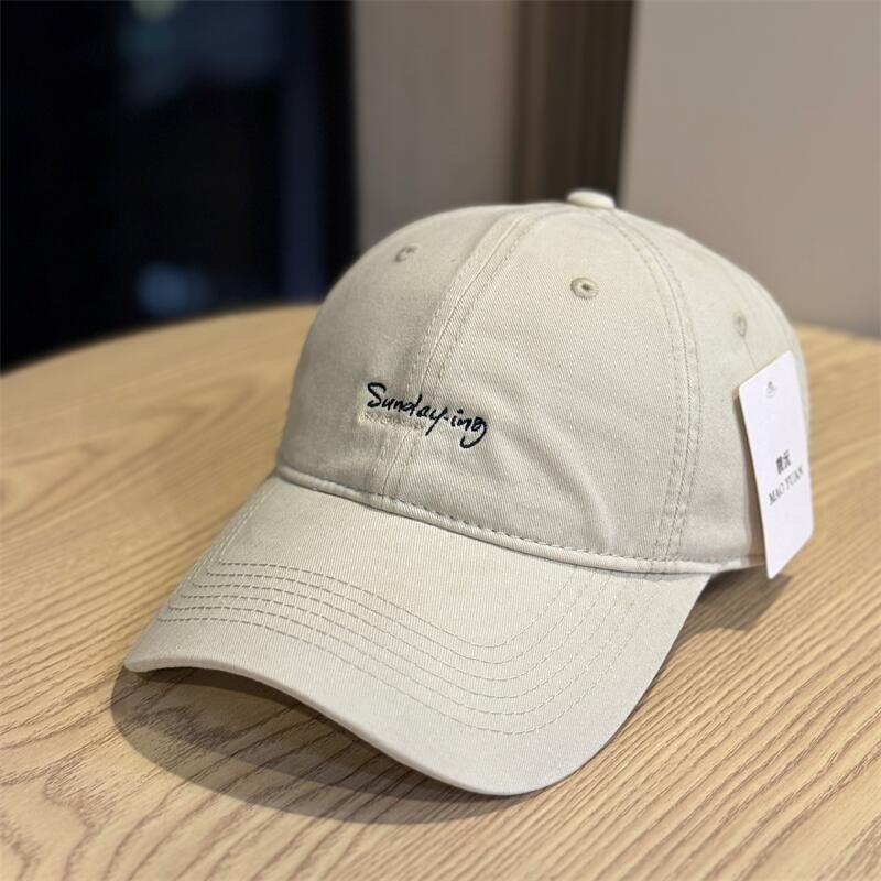 New simple washed letter embroidered baseball cap men's and women's versatile cap showing face small sunscreen cap hat
