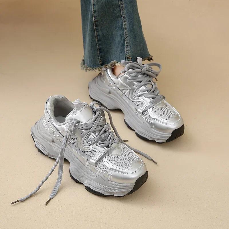 

Platform Comfortable Sneakers Women Shoes Spring 2025 Breathable Lightweight Fashionable Casual Sports Trendy Platform Sneakers 35 чорний
