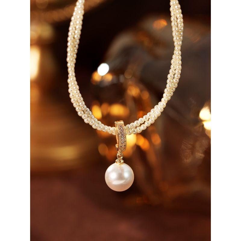 

Tang Pei Copper Alloy Glass Necklace Stylish Double Layer Surrounding Necklace Bead Necklace Elegant Minority Fashion Ornament Default