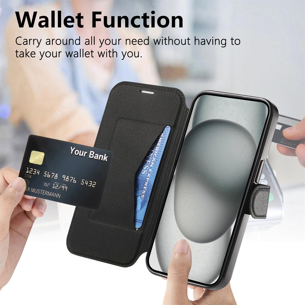 For iPhone 14 Plus Case Compatible with MagSafe Detachable Leather Phone Cover with Lens Film