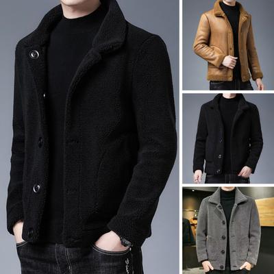 Men Jacket Lapel Long Sleeve Single Breasted Coat with Pockets Solid