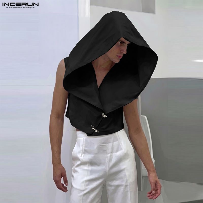 INCERUN Men Sleeveless Thin Irregular Casual Loose Fit Hooded Tank Tops