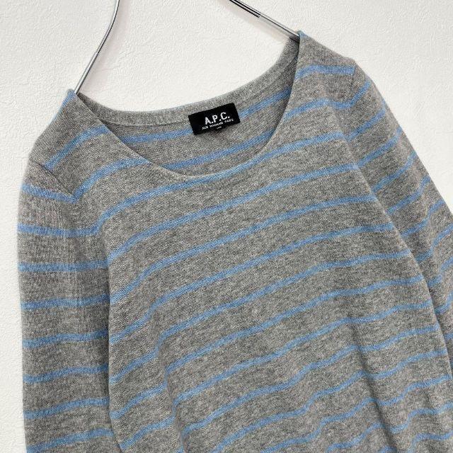 Used Washable A.P.C Border Cotton Knit Sweater Gray Women's XS Size