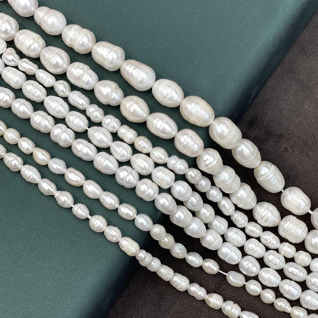 1 Strand A Grade Natural Freshwater Rice Pearl Beads White Loose Oval Pearls Strand 36cm for Beginner DIY Necklace Bracelet Jewelry Making