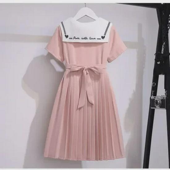 Rochie prințesă plisată de vară în stil colegiu pentru fete