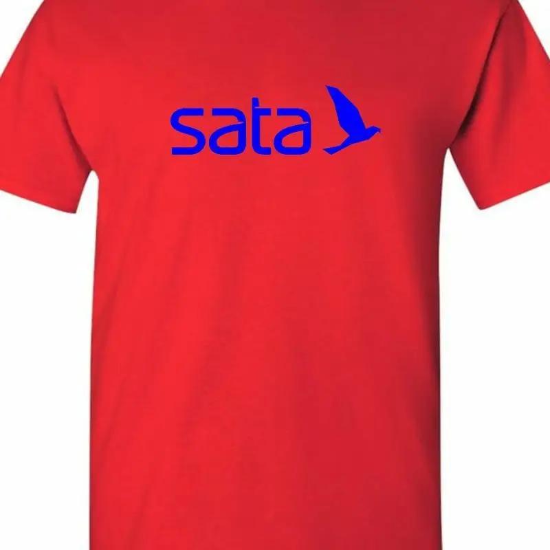 Sata Air Blue Logo Portuguese Airline Travel Souvenir Red Cotton T Shirt 2