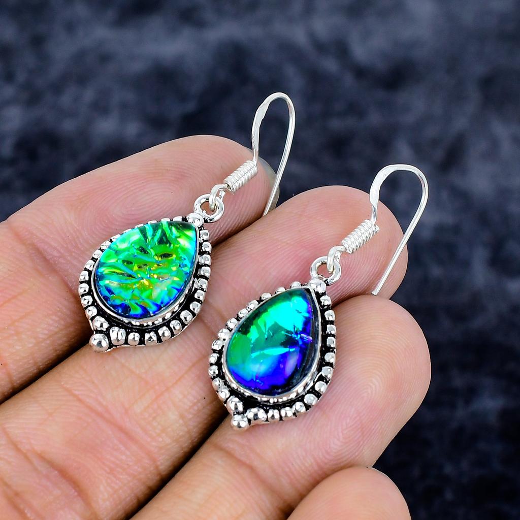 Green Triplet Opal Gemstone 925 Sterling Silver Jewelry Earring 1.58" M-3361