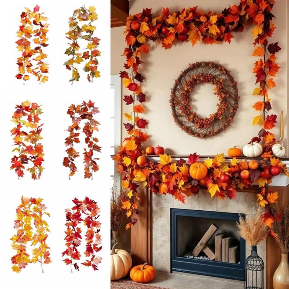 1.7m Red Autumn Maple Leaves Creative Fake Autumn Vines Artificial Maple Garland  Halloween Decor