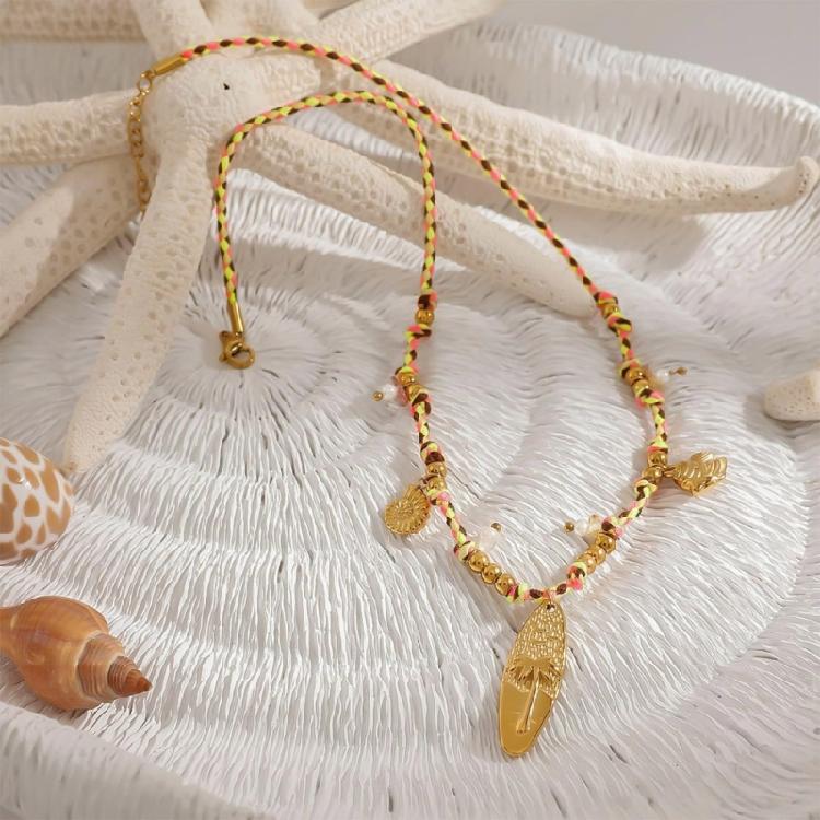 Gold Copper Fish Pendant Necklace Adjustable Braided Cord Jewelry Bohemian Oceanics Theme for Women