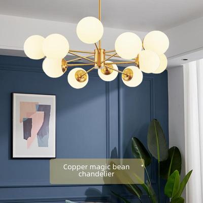 Nordic Copper Chandelier: Minimalist LED Glass Light for Living Room, Dining Room, or Bedroom.