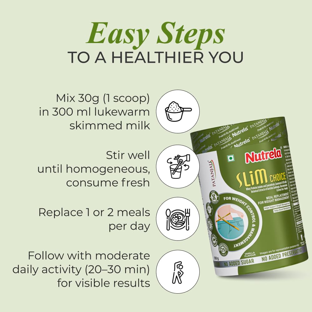 Nutrela Slim Choice Meal Replacement Protein Shake 500gm Vanilla Pack of 2 for Weight Management